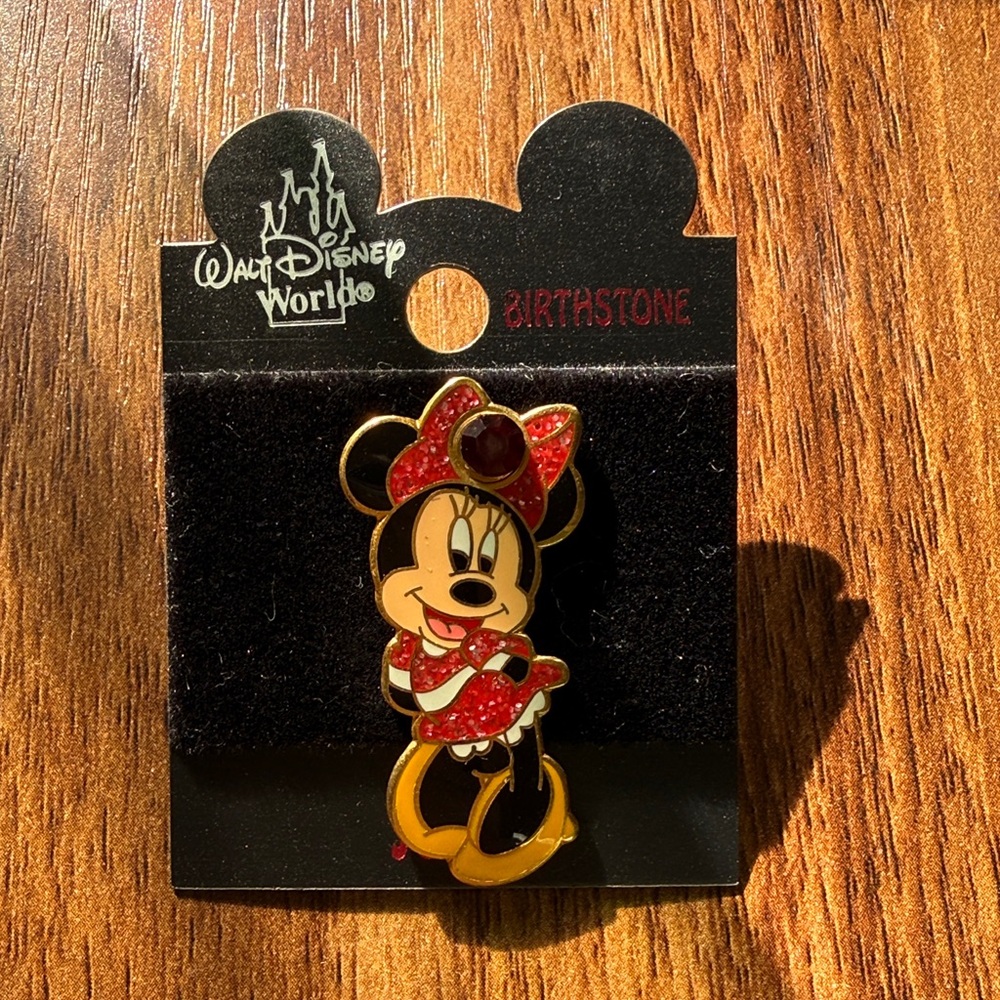 Vintage Disney Minnie Mouse Red and Gold Birthstone Pin